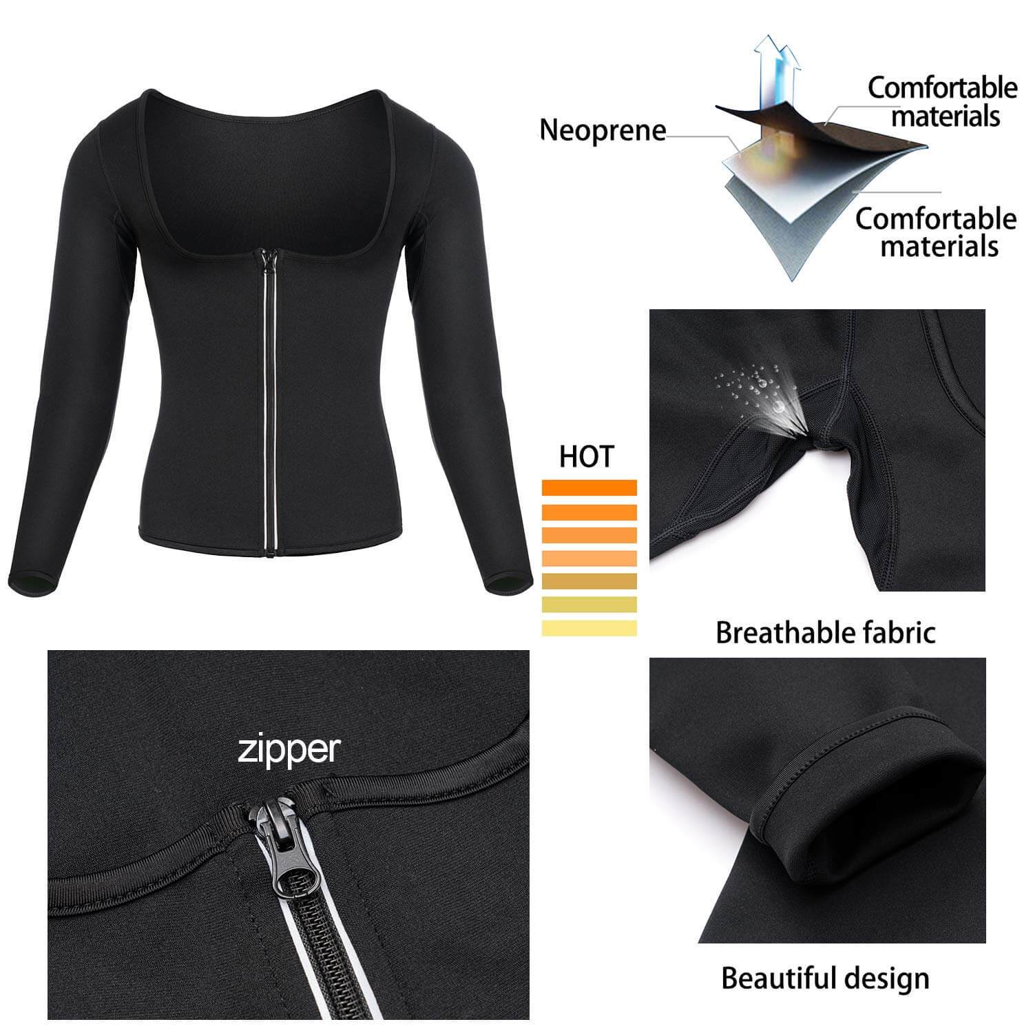 Durable Womens Neoprene Long Sleeve Sweat Sauna Suit For Sport Black - Nebility
