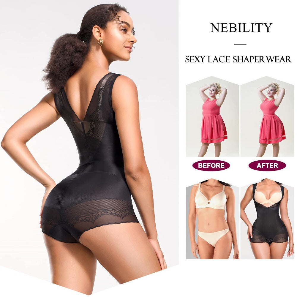 Nebility Women Seamless Slip Firm Control Lace Bodysuit