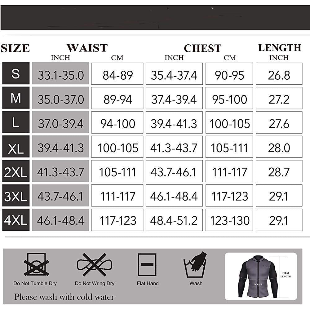 Mens Waterproof Hot Suana Comression Jacket With Zipper Grey Size Chart - Nebility