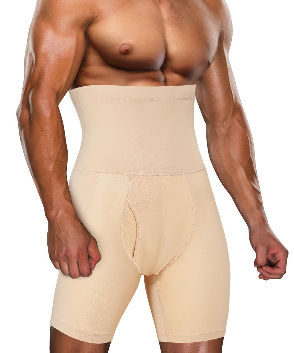 Mens High Waist Tummy Control Shaper Short With Removable Pads Beige - Nebility