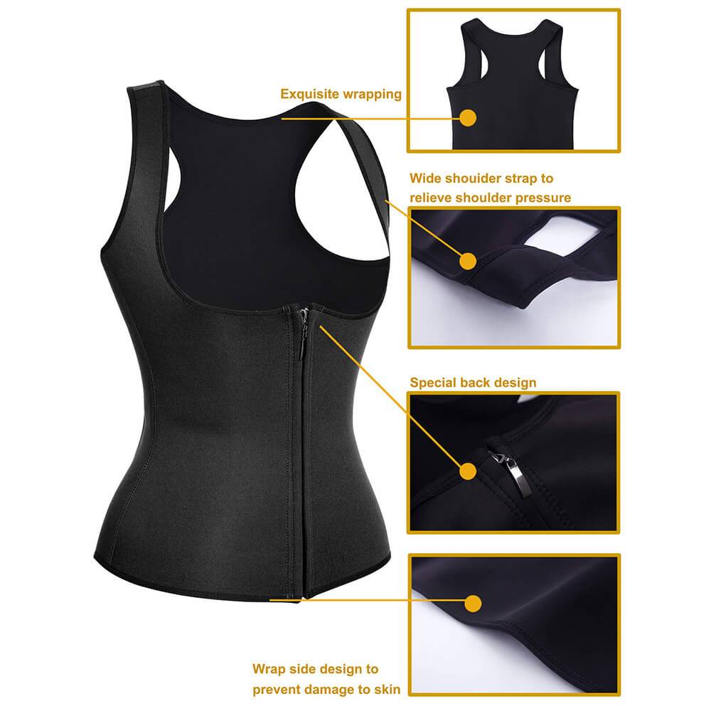 Women Black Waist Trainer Vest Slim Corset With Zipper For Weight Loss Details - Nebility